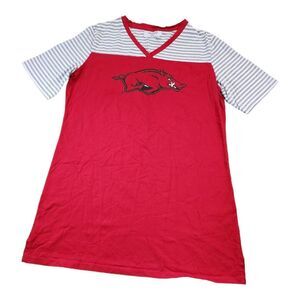 NWOT Emerson Street Red‎ /White/Gray Stripe Arkansas Razorbacks Sleepshirt Large